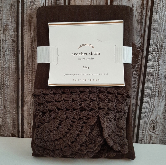 ***Pottery Barn Crochet King Linen Sham Chocolate Brown